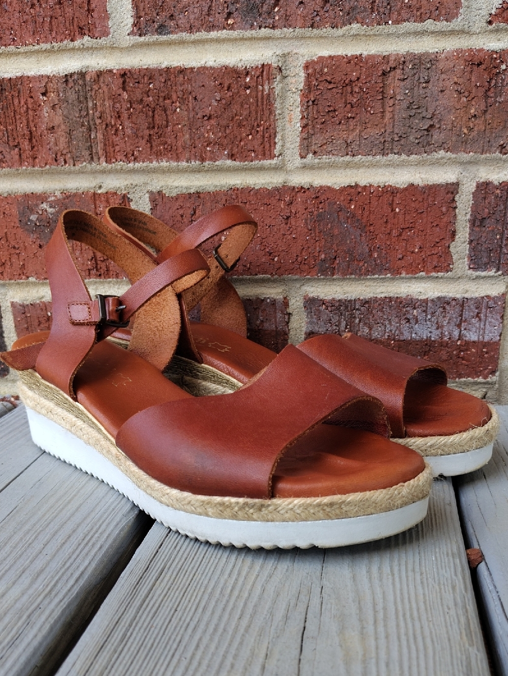 Women’s Tan Leather Espadrille Platform Sandals with Ankle Strap